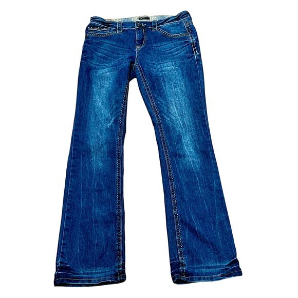 SUPPLIES UNION BAY Women's Blue Jeans Size 8 Bootcut Mid Rise W32 L32 Distressed - Picture 1 of 4